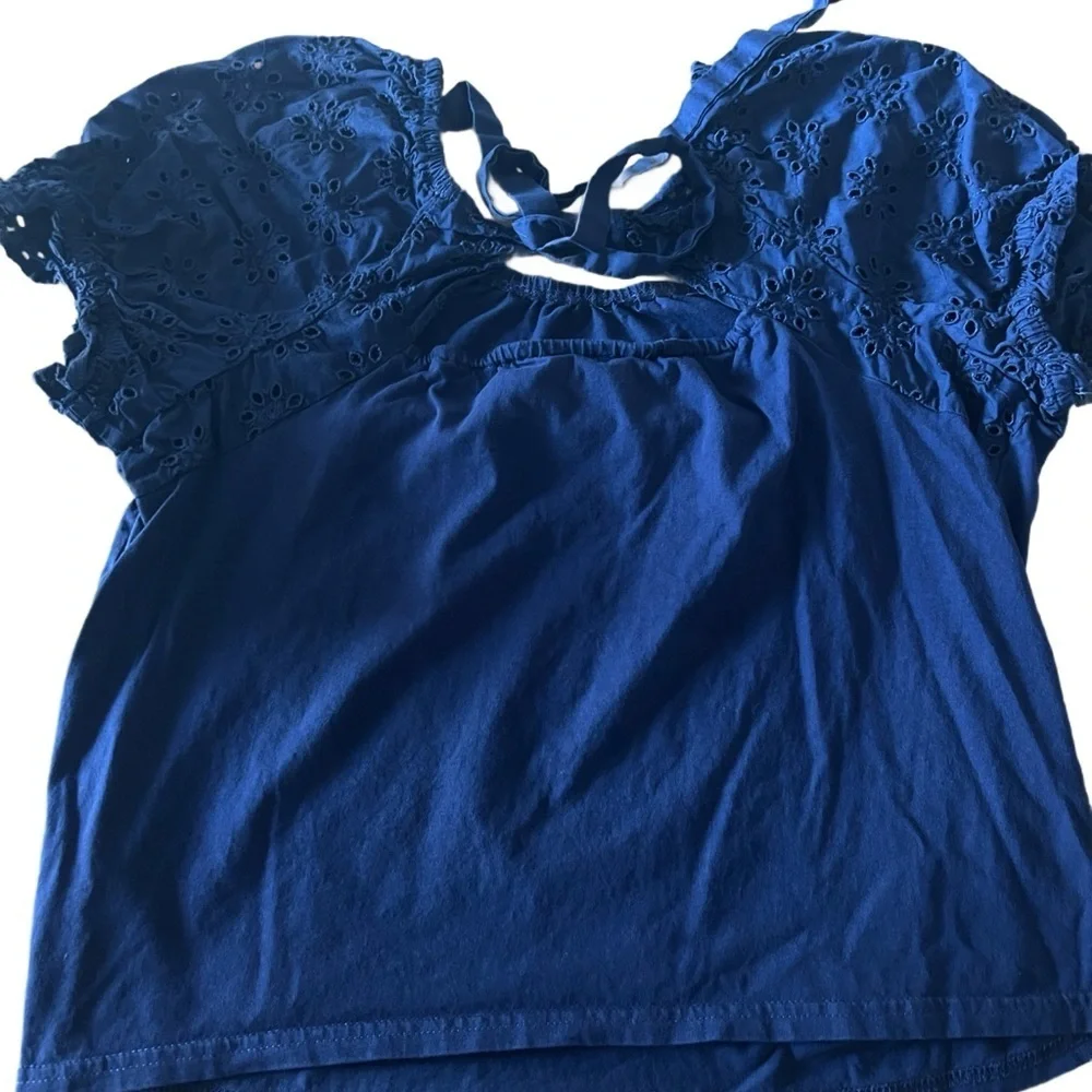 J. Crew Navy Blouse with Puff Sleeves Size M